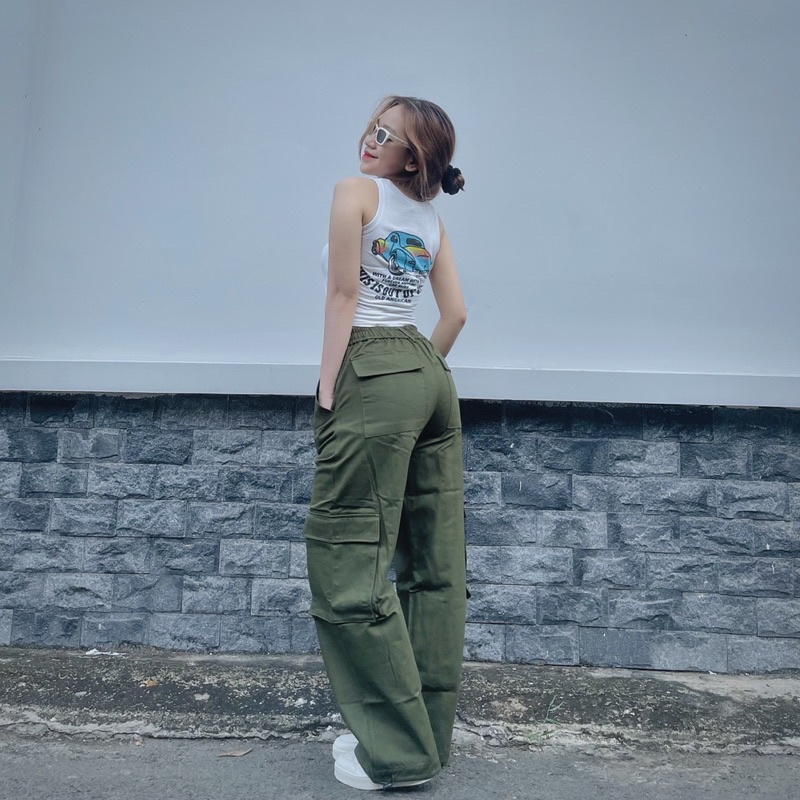 Quần Kaki Jean Ống Rộng Nâu đất Xám Xanh ống rộng lưng cao cực cá tính