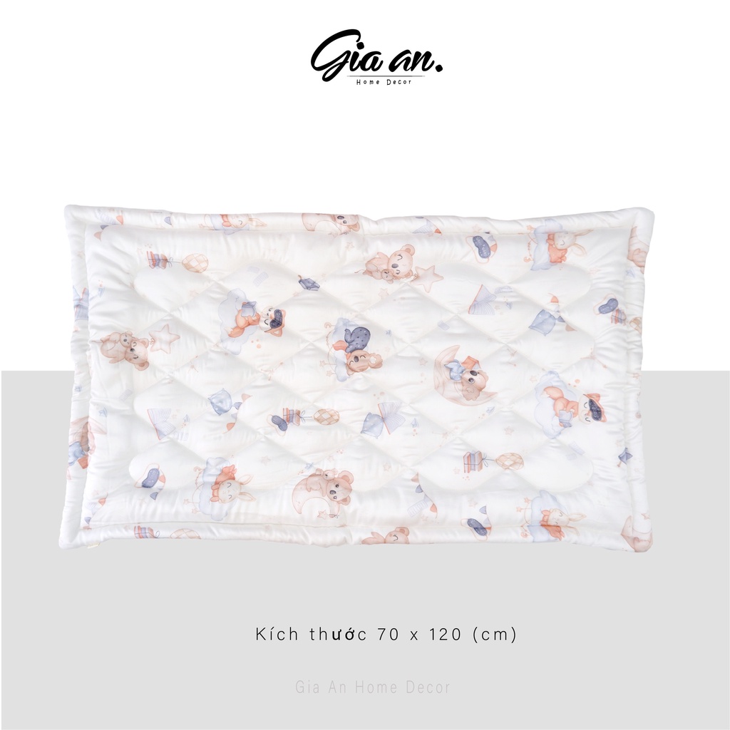 Lót nệm cho bé đi học, chần bông dày size 70x120cm chất liệu tencel.