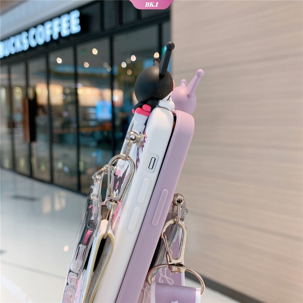 Ốp Điện Thoại Hình Sanrio Kuromi Gắn Dây Đeo Và Giá Đỡ Cho Iphone 14 13 12 11 Pro Max 7 8 Plus X Xr Xs Se
