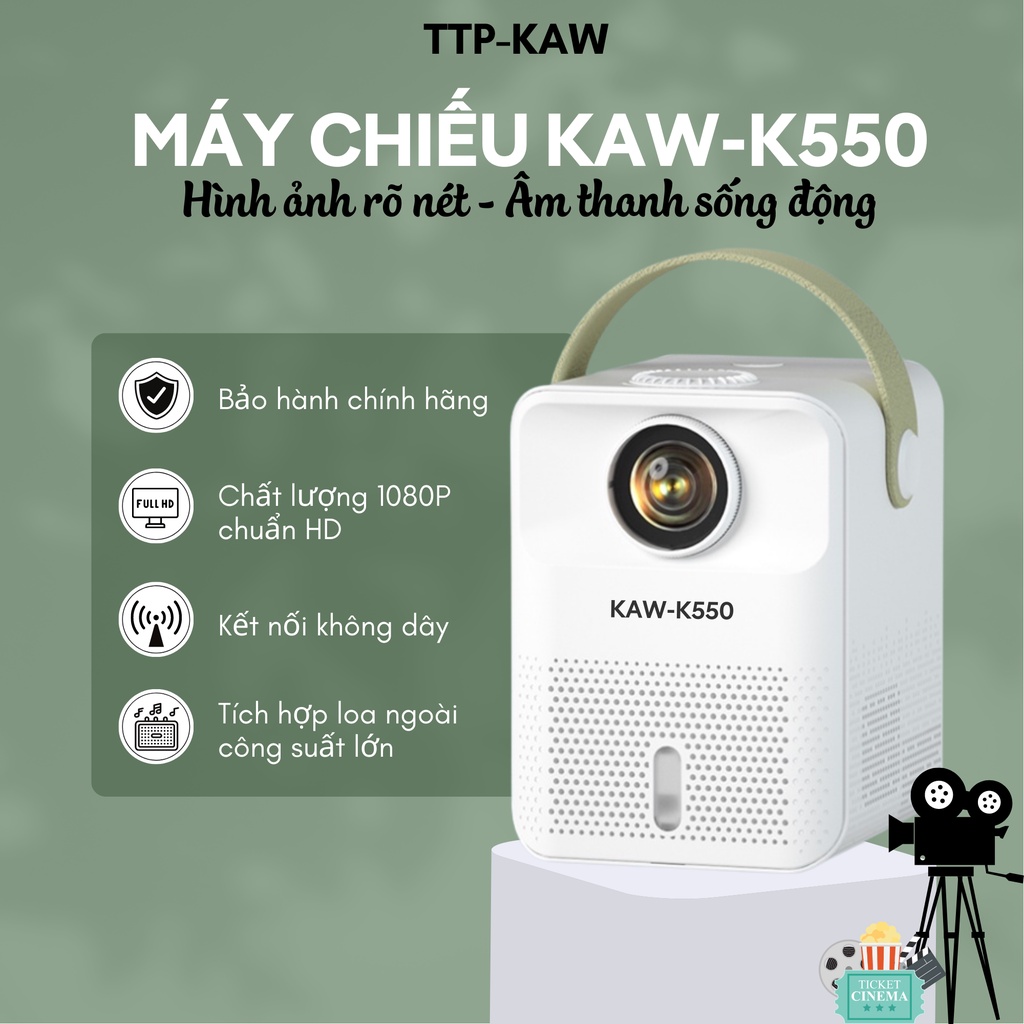 Máy chiếu mini KAW-K650 Plus Full HD 1080p, Hệ điều hành Android/IOS, Có cổng HDMI Bảo hành chính hãng 12 tháng