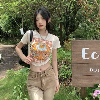 Áo thun croptop cổ tròn tay ngắn in họa tiết sunshine 532 FIORI STORE