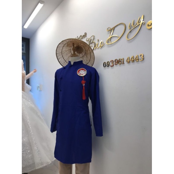 Áo dài cách tân nam tết Mèo thần tài kèm tua rua