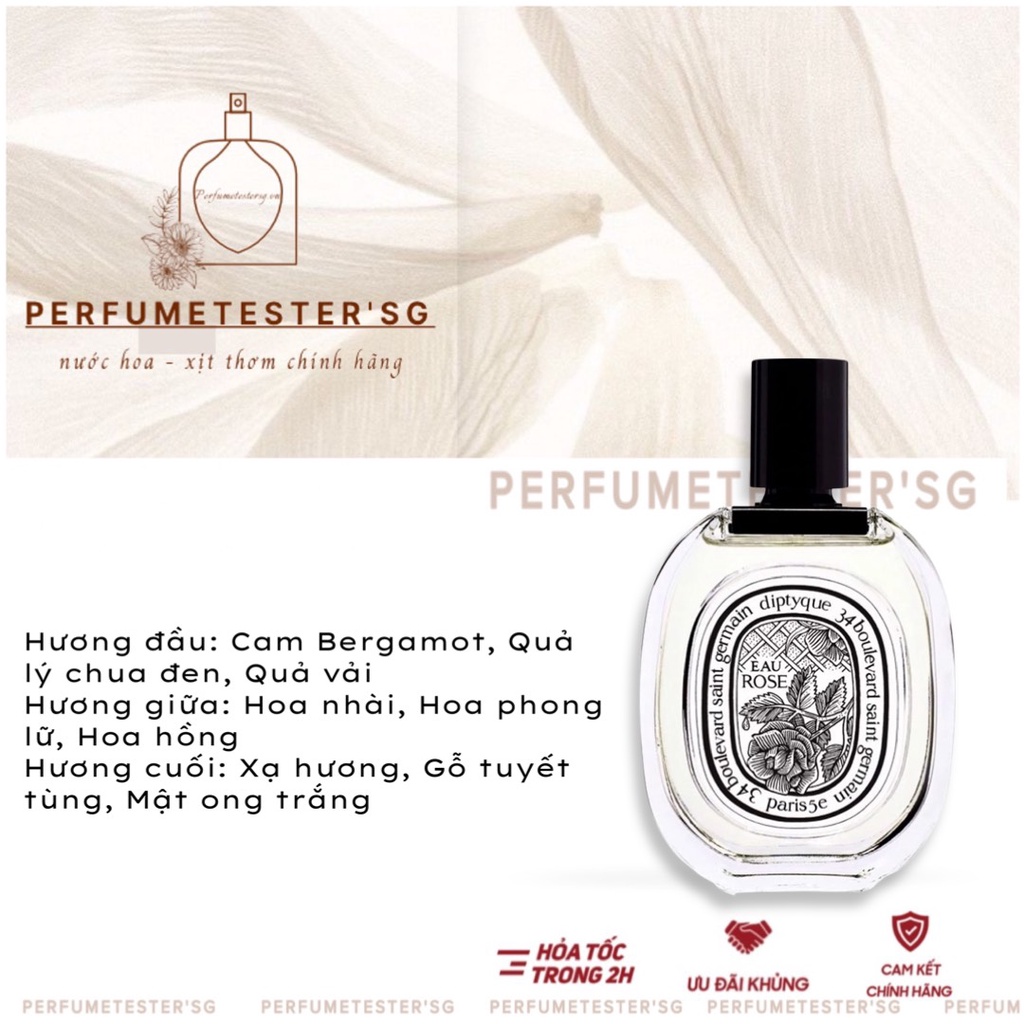 [ᴀᴜᴛʜᴇɴᴛɪᴄ] Nước hoa unisex    Diptyque Eau Rose -𝒑𝒆𝒓𝒇𝒖𝒎𝒆𝒕𝒆𝒔𝒕𝒆𝒓