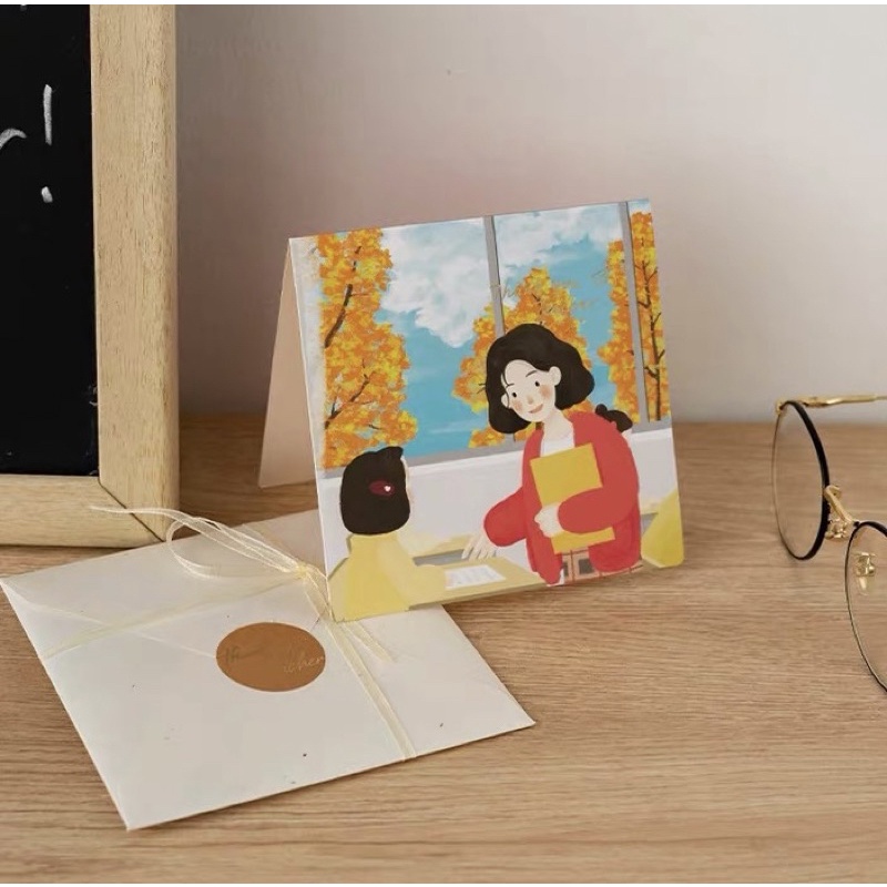 Thiệp 3D - Thiệp Kèm Ruy Băng Tri Ân Thầy Cô Giáo 20/11 Kèm Phong Thư Và Tem Niêm Phong