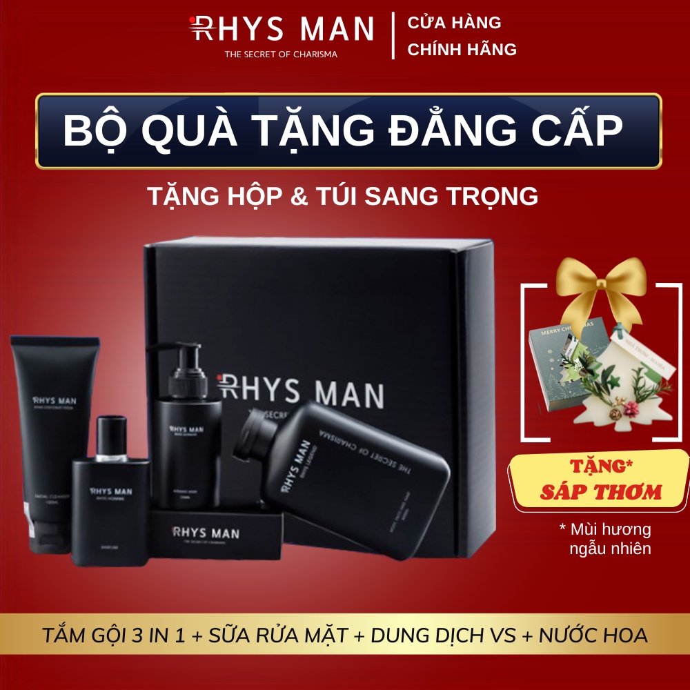 Bộ quà tặng Sữa tắm gội nam 3in1 & Sữa rửa mặt nam & Dung dịch vệ sinh & Nước hoa nam RHYS MAN - Hàng chính hãng