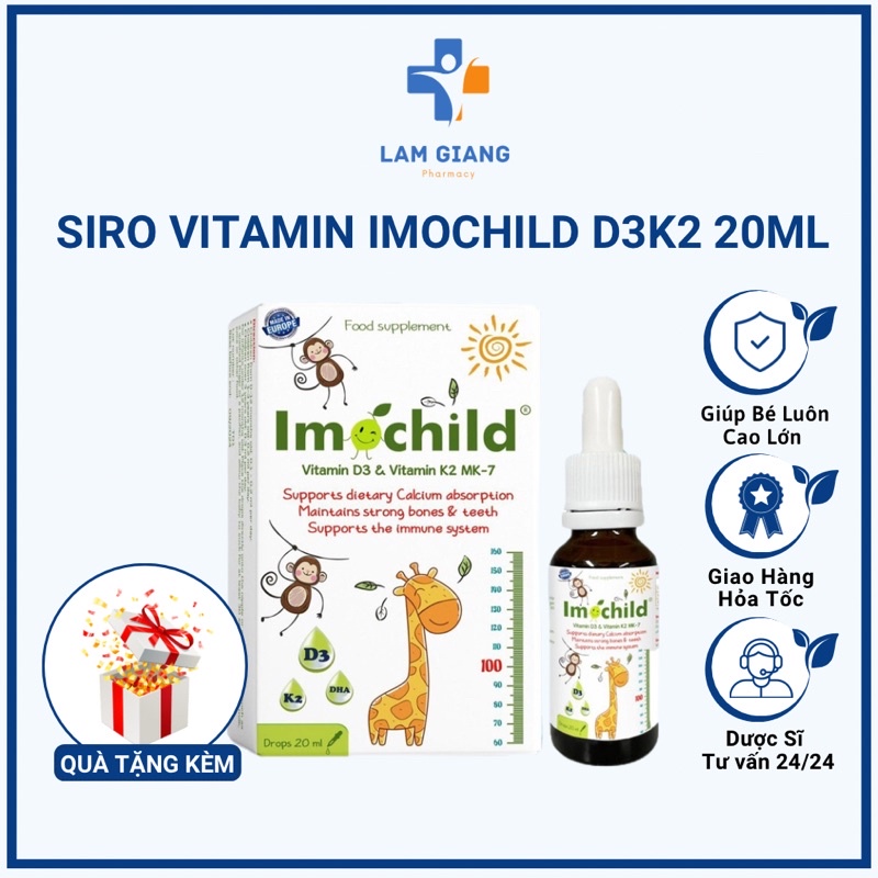 Siro vitamin Imochild D3K2 20ml bổ sung canxi, giúp bé phát triển chiều cao - Lam Giang Pharmacy