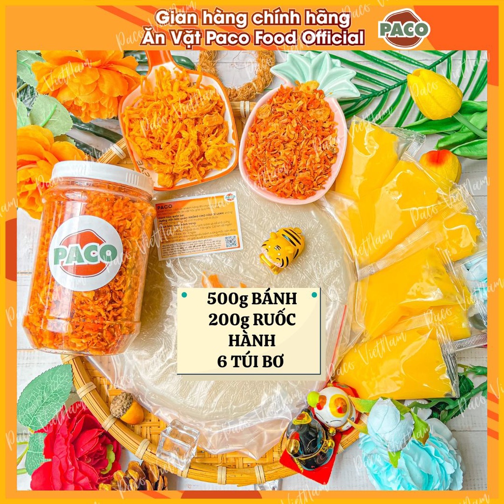 Bơ phô mai combo 960g bánh tráng phơi sương 960g CẬU CẢ NHÀ PACO 500g bánh+200g ruốc hành phi ngon+ 6 túi bơ