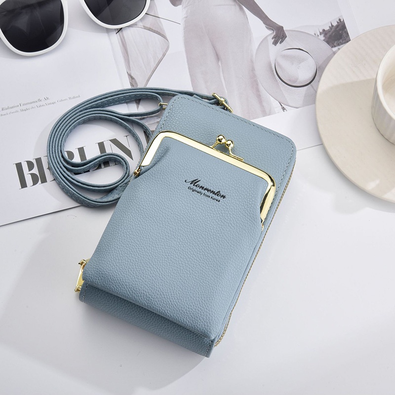 Ielgy Túi Đeo Chéo Đựng Điện Thoại Họa Tiết Vân Vải Có Khóa Kéo Đôi Phong Cách Hàn Quốc Dành Cho Bạn Nữ