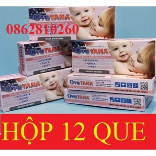(CHE_TÊN_SẢN_PHẨM)1 hộp 12 Que test thử rụng trứng Ovutana, Chính xác cao [Ovu tana sinh con theo ý muốn]