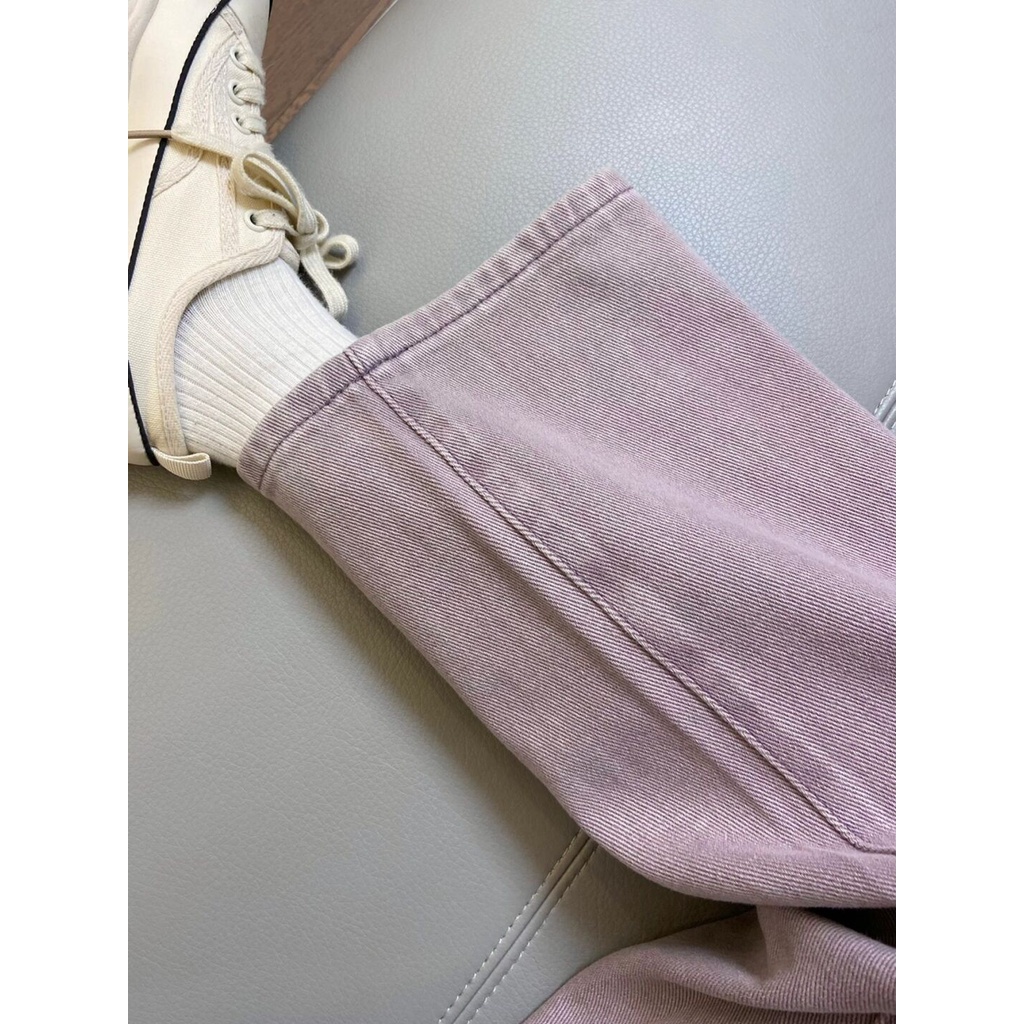 Quần Jean Nữ Ống Rộng Lưng Cao Màu Tím Phong Cách retro Mỹ