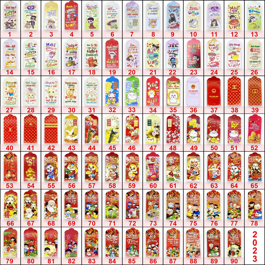Bao lì xì tết 2023 hot trend COMBO 50c dễ thương, phong lixi đỏ truyền thống chibi đẹp độc lạ sỉ lẻ giá rẻ mẫu 21 - 25