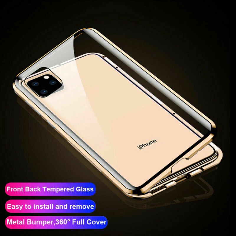 Ốp Điện Thoại Kính Cường Lực Phối Khung Kim Loại Từ Tính Dành Cho iPhone 14 13 12 11 Pro X XR XS MAX 8 7 6 6s Plus