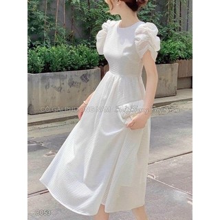 Đầm thời thượng mặc chất xô y mẫu tay phồng cổ tròn váy xoè dài maxi nhiều màu.!