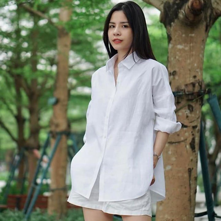 Áo Sơ Mi Nữ Form Rộng Trễ Vai Đuôi Tôm Vải Linen Premium Trẻ Trung (Trắng), Có  10 Màu Lựa Chọn | Shopee Việt Nam