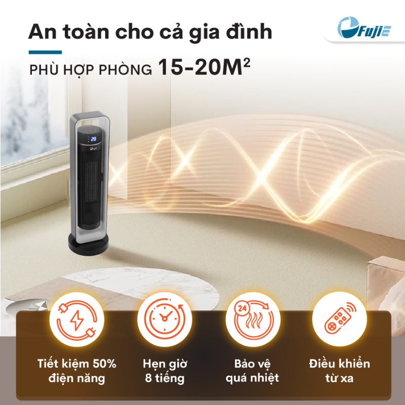 Quạt sưởi gốm Ceramic FujiE CH-2400 Quạt sưởi ấm để sàn - Tự ngắt khi quá nhiệt nghiêng đổ - Điều khiển từ xa