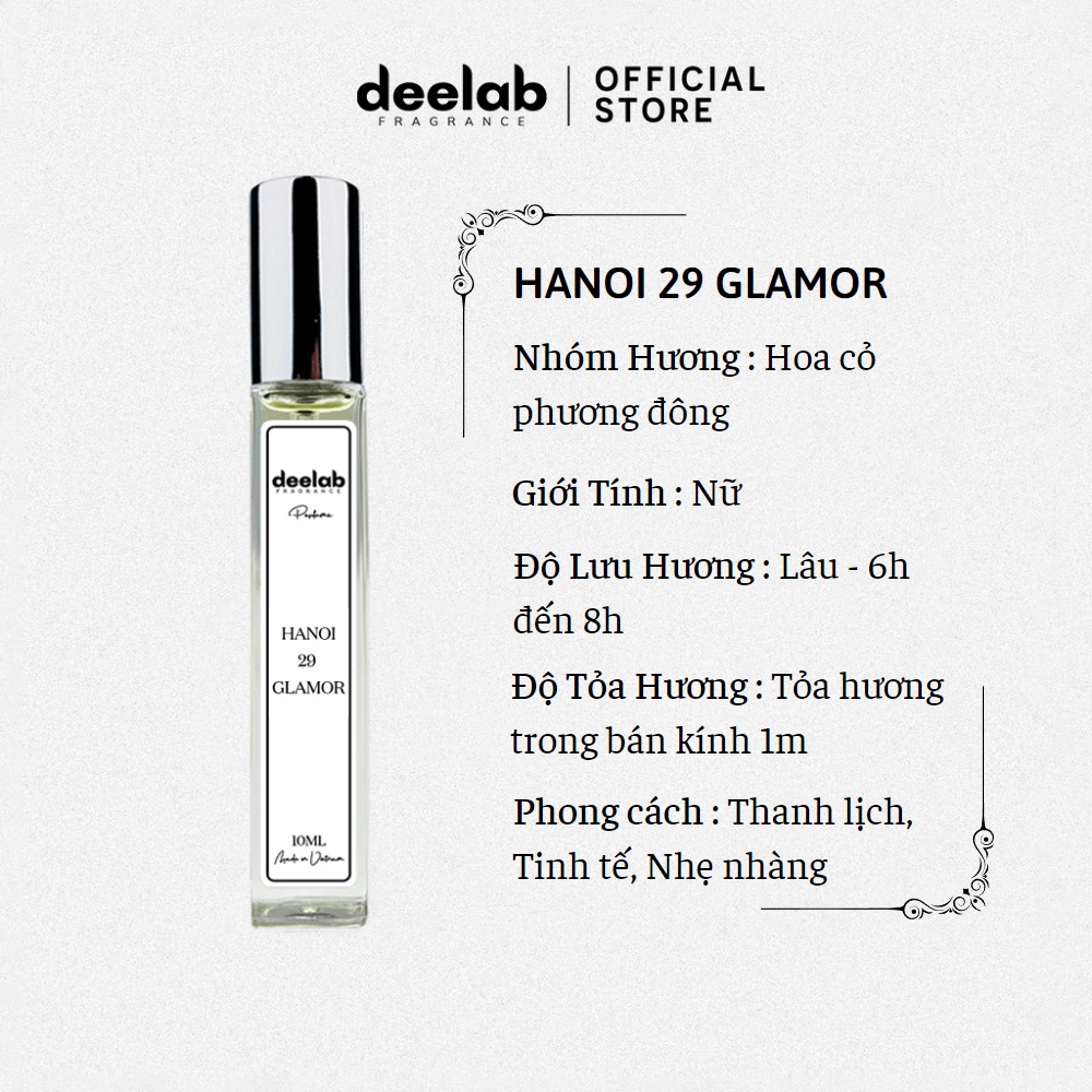 Tinh Dầu Nước Hoa Nữ Deelab Hanoi 29 Glamor 10ml Nhẹ Nhàng, Thanh Lịch, Tinh Tế 10ml - Dạng xịt