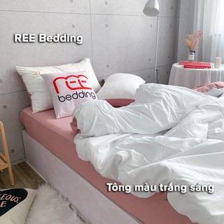 Bộ chăn ga gối REE Bedding CTC111 Cotton TC Trắng mix hồng đủ size giường nệm