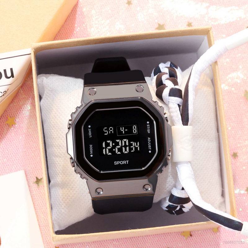 Đồng Hồ Điện Tử Casio Mặt Vuông Dây Cao Su Chống Thấm Nước Thời Trang Cho Cặp Đôi