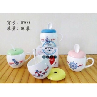 Cốc sứ nắp sứ kèm thìa kiểu dáng siu cute