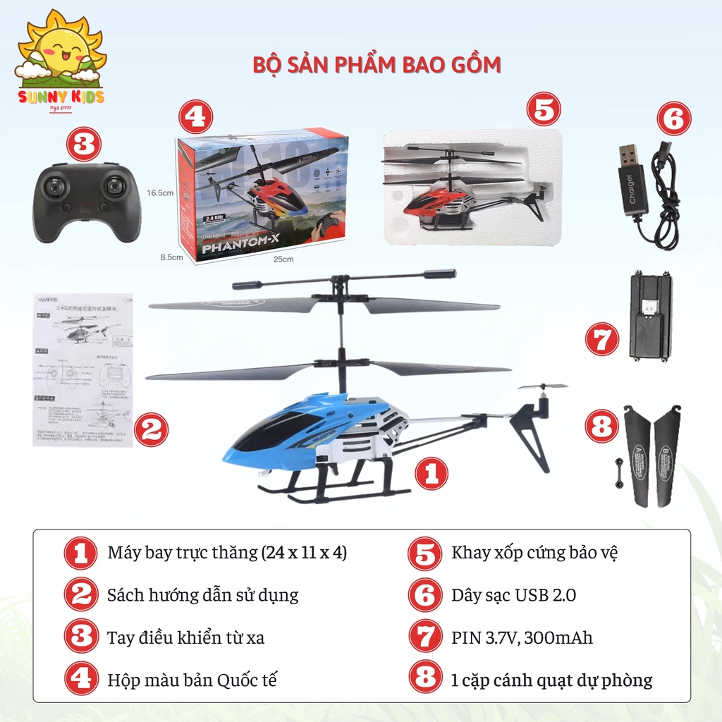 Máy bay trực thăng điều khiển từ xa, 3.5 Kênh, tính năng thông minh, di chuyển linh hoạt, hợp kim siêu bên - Sunny Kids
