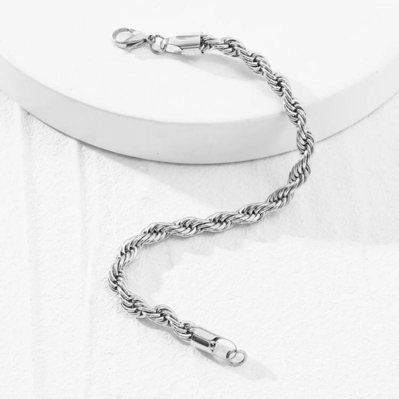 Vòng Đeo Tay Nam Xoắn Dây Thừng Thép Titan Không Gỉ To 5mm - Lắc Tay Cao Cấp Phong Cách hip hop Thời Trang