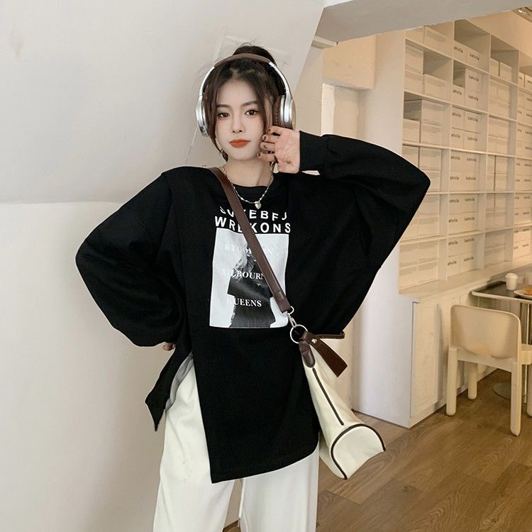 Áo Thun Tay Dài Dáng Rộng Cỡ Lớn Xẻ Tà Thời Trang Xuân Thu 2022 Mới