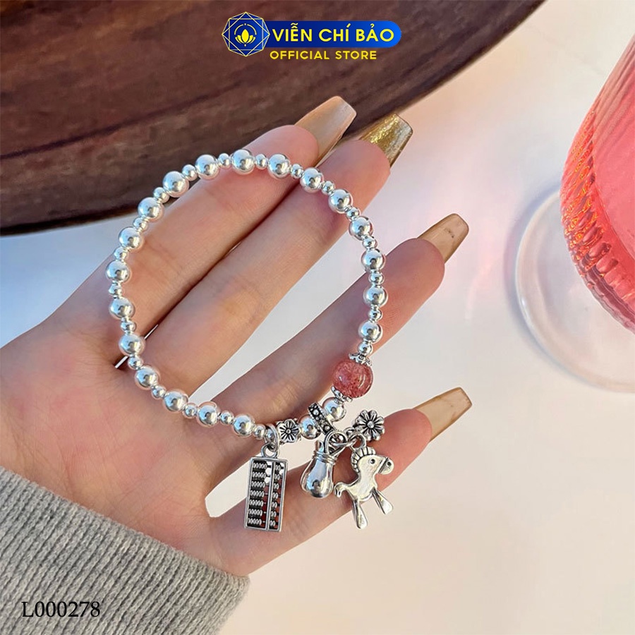 Lắc tay bi charm ngựa bàn tính đá dâu tây chất liệu bạc Thái thời trang phụ kiện trang sức nữ Viễn Chí Bảo L000278