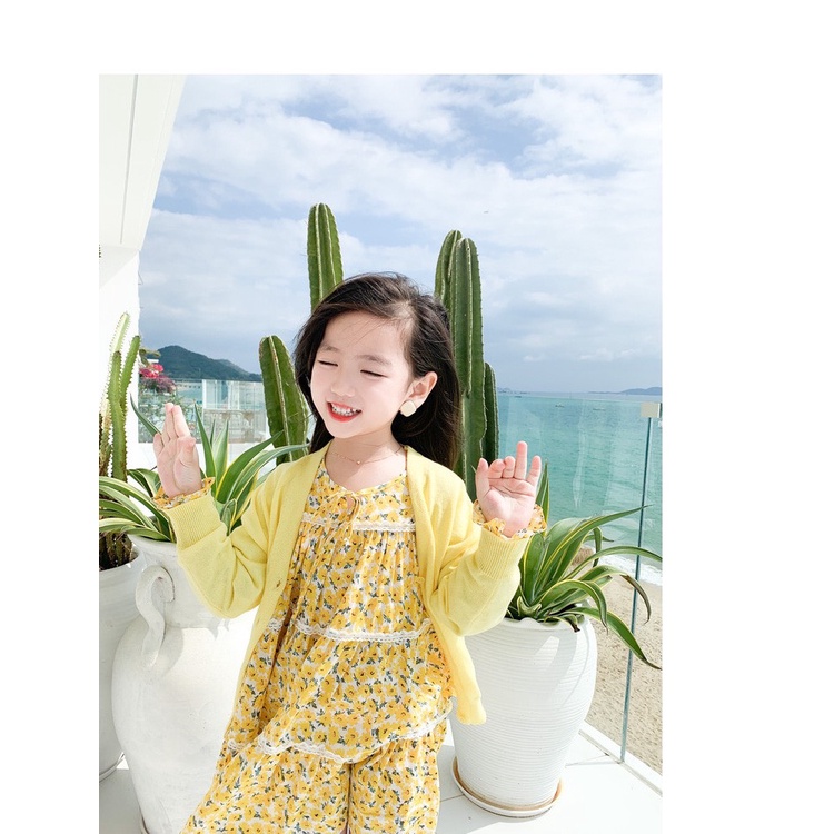 Váy dài tay thu đông hoa nhí vàng cực xinh cho bé gái size nhỡ size đại T05