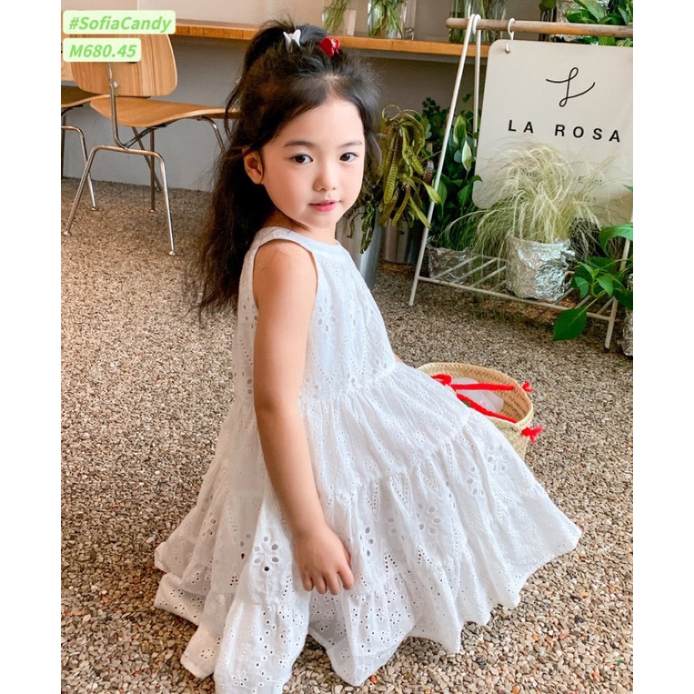 Váy Đầm bé gái thô thêu trắng siêu sang xinh cho bé