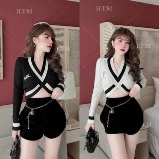 Áo gân cổ tim V viền croptop nữ sexy