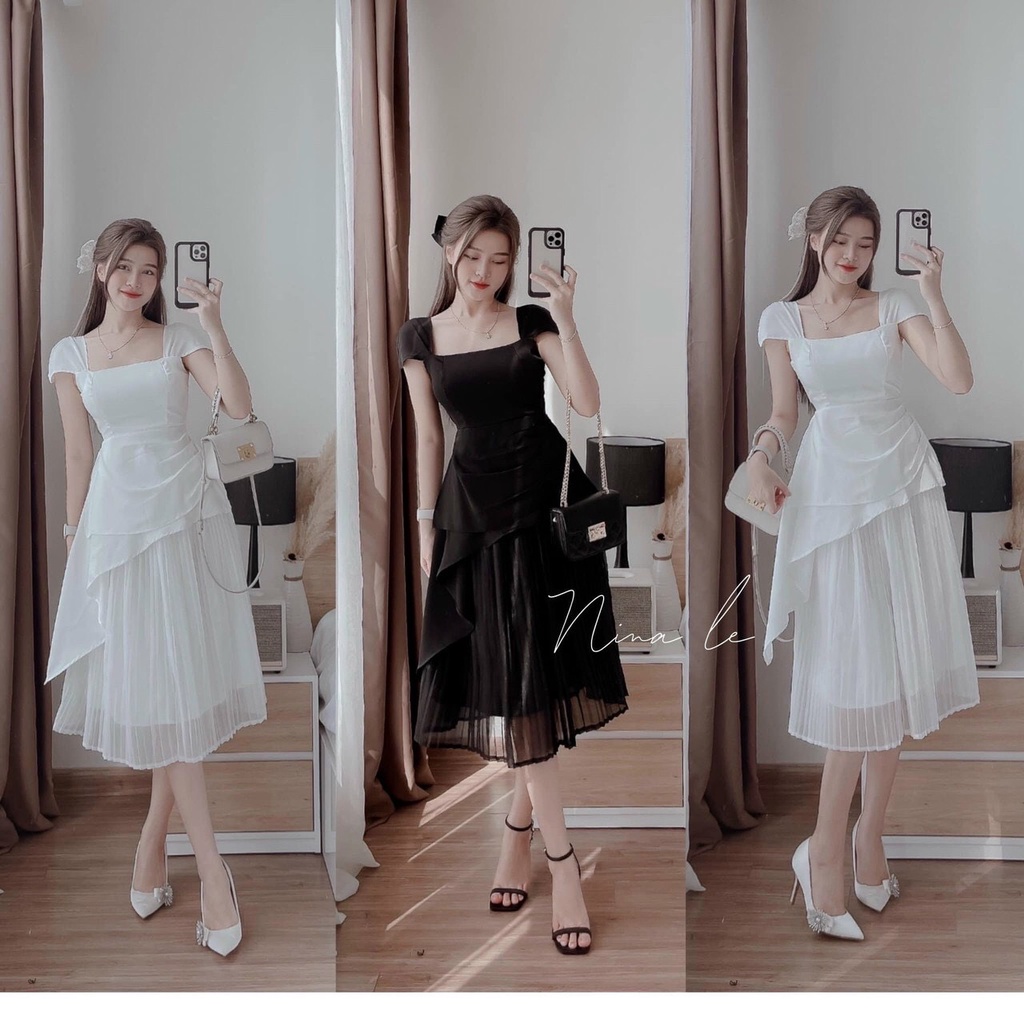 Sét Đồ Bộ Nữ Áo Bèo Vải Đũi Lụa  Kèm Chân Váy Voan Dập Ly  Thời Trang Kiểu Cách Đi Chơi