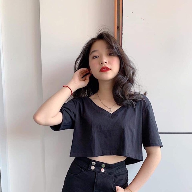 Áo cổ tim croptop, chất thun cao cấp nữ bigsize