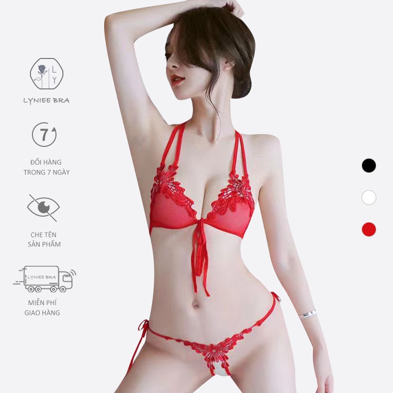 Bộ đồ lót nữ cao cấp ren sexy siêu gợi cảm quyến rũ LYNIEE BRA Quần lọt khe hở đáy dây buộc vải mềm mại VN053