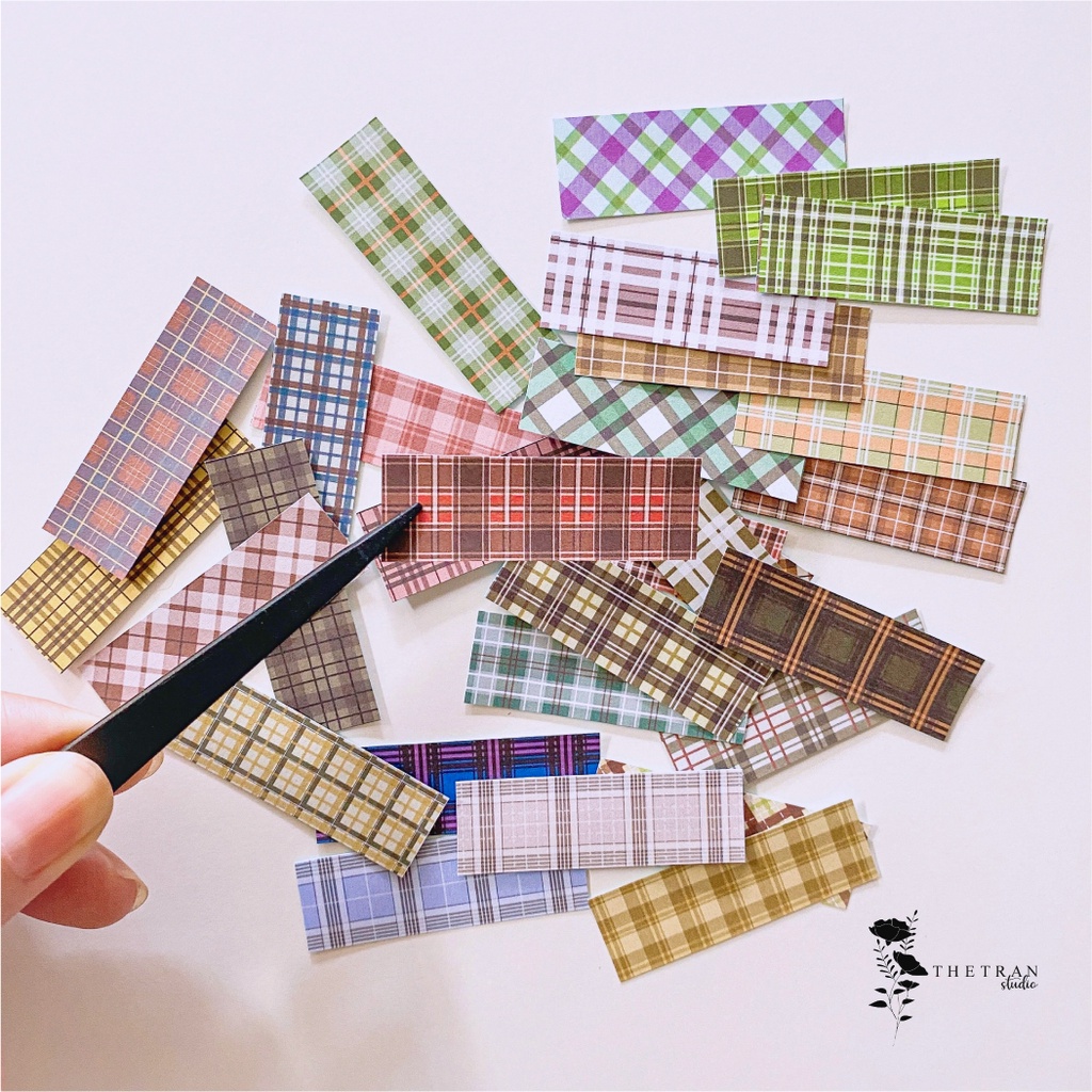 Bộ 30 sticker washi cute họa tiết caro / plaid pattern washi sticker pack / thetranstudio