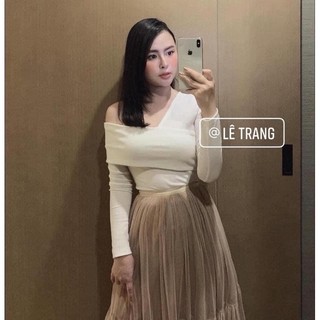 Áo thun tăm nữ dài tay trễ vai SHEIN auth