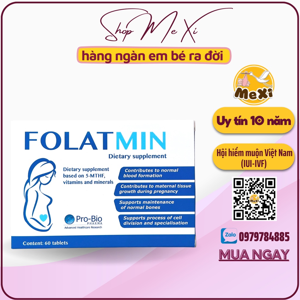 FOLATMIN 5MTHF - Bổ sung dưỡng chất cho bà bầu, chống dị tật, lưu, sảy sớm