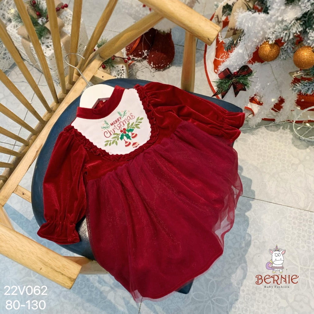 Váy nhung noel thêu ngực Bernie cho bé gái