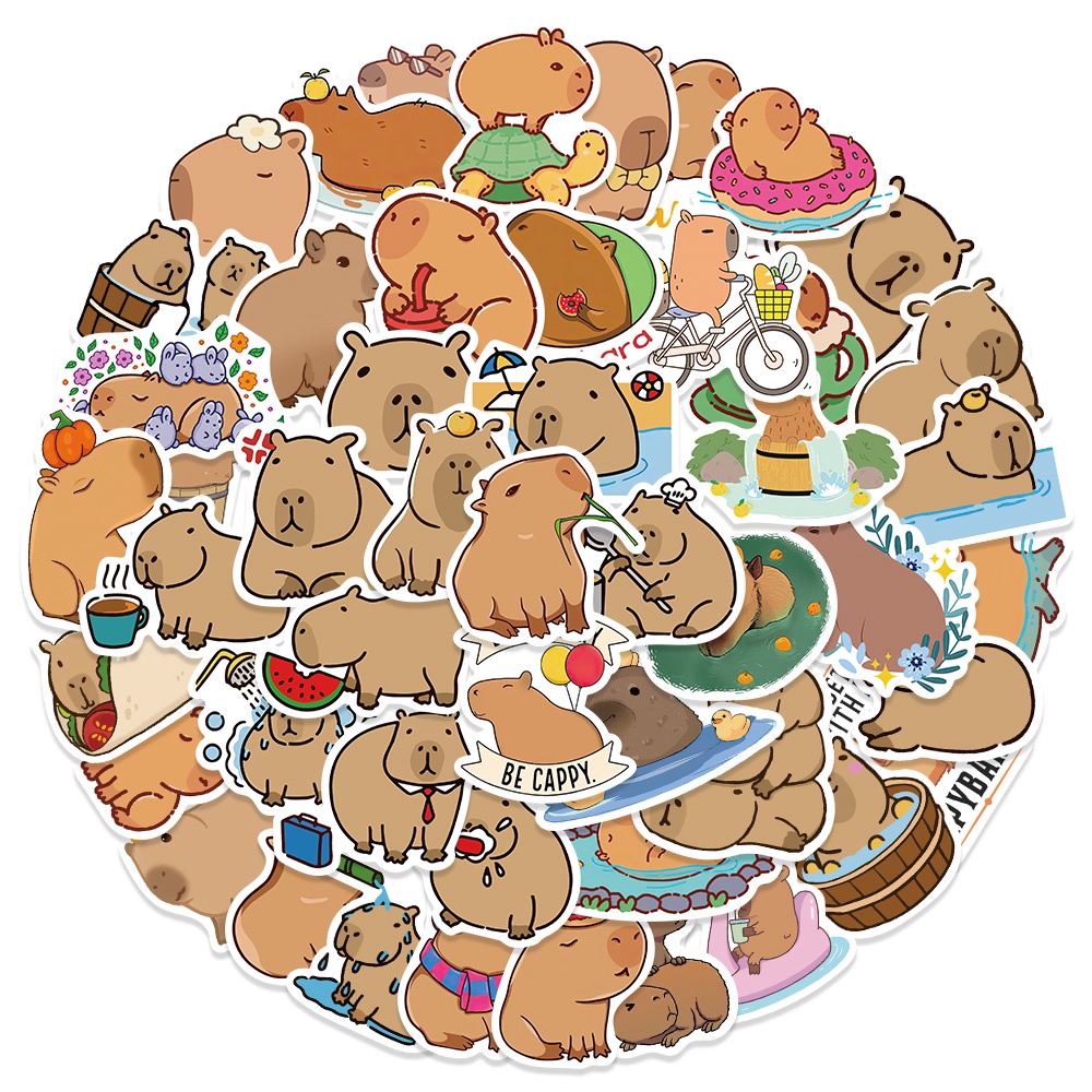 Bộ 50 Miếng Dán Capybara Dễ Thương Trang Trí Sổ Tay Ghi Ta / Sổ Tay / Nhật Ký / Quà Tặng Sinh Nhật Cho Bé Trai / Bé Gái