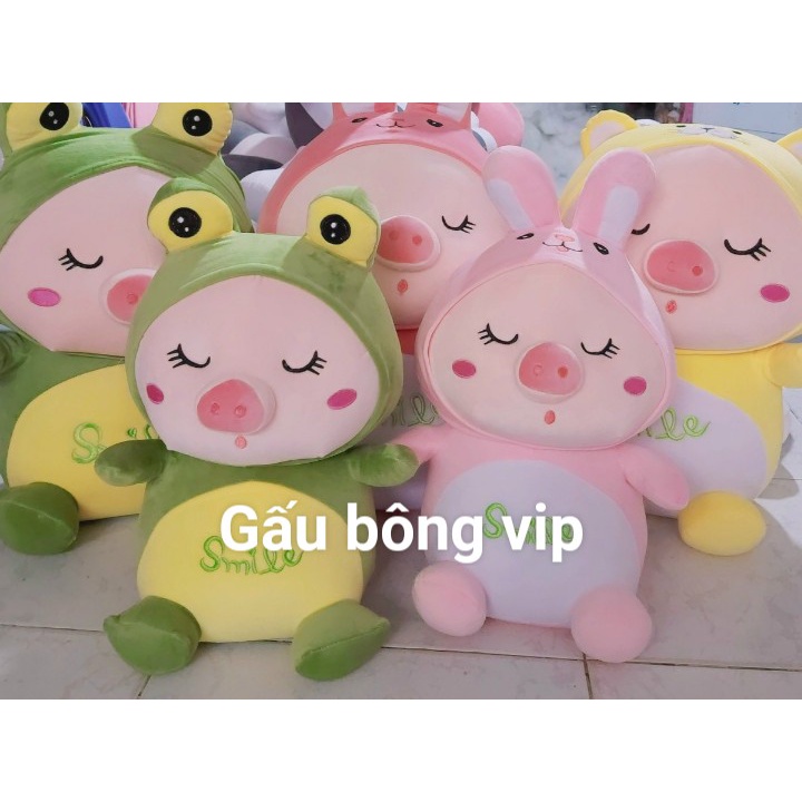 Gấu Bông Heo Smile Nhắm Mắt, Heo Bông Cosplay Con Ếch, Con Thỏ, Con Cọp Cute