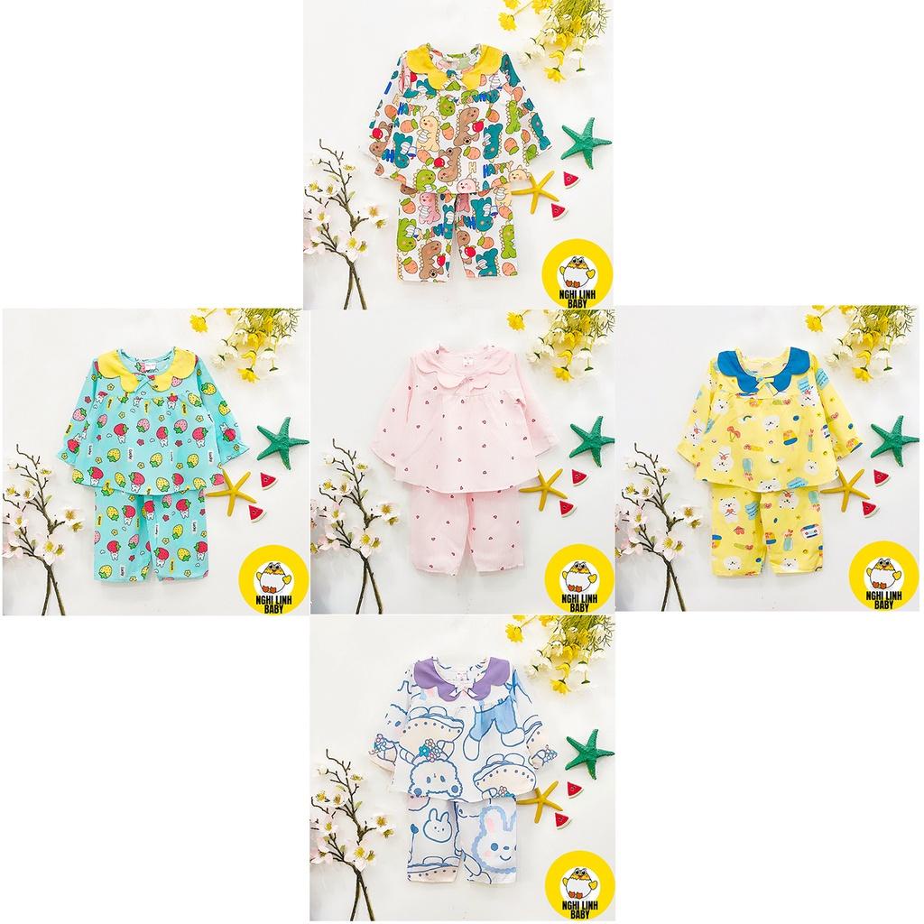 Đồ bộ cho bé gái, đồ mặc nhà vải tole 4&5 tay dài quần dài size từ 11-12kg - Nghi Linh Baby