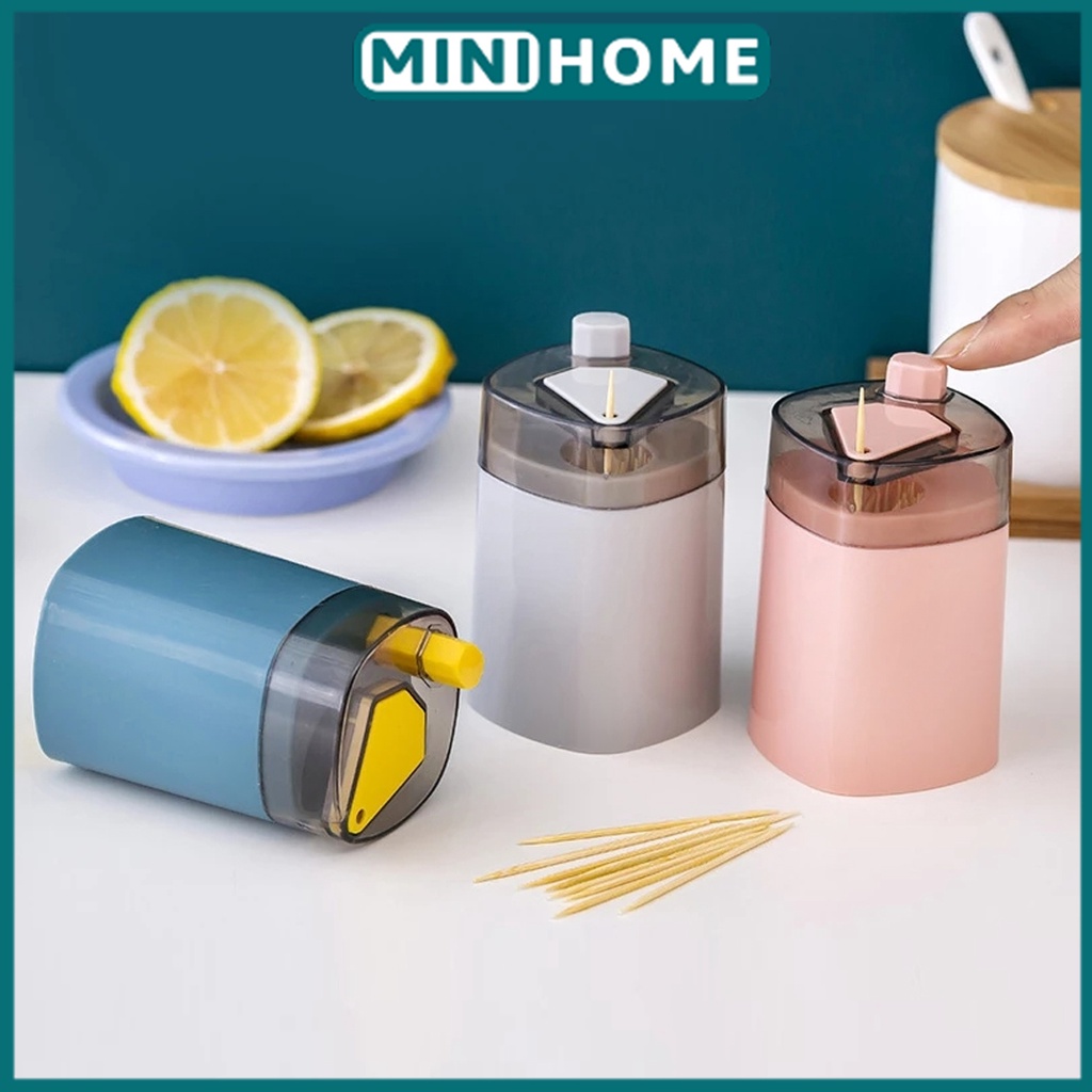Hộp Đựng Tăm Xỉa Răng Thông Minh Có Nút Nhấn Tự Động Bật Tăm Lên