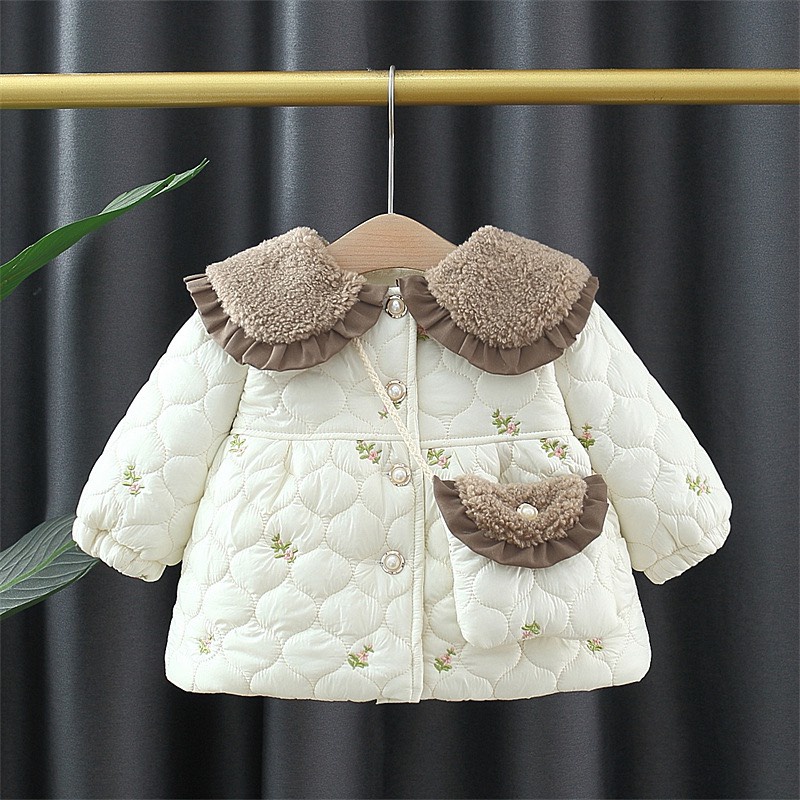 (MẸ YÊU CON)Áo khoác trần bông Z2J030 hàng quảng châu cao cấp 2 màu hồng - trắng kem size 8 đến 18Kg