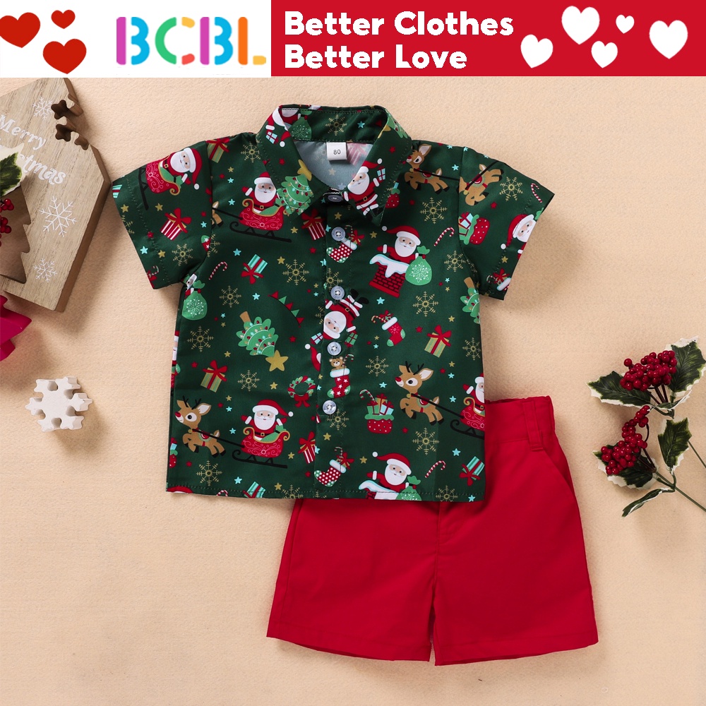 Bcbl Bộ Trang Phục Giáng Sinh Gồm Áo Sơ Mi Cài Nút + Quần shorts Quý Ông Cho Bé Trai 1-6 Tuổi