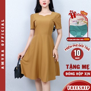 Đầm trung niên sang trọng dự tiệc cho mẹ AMYRA thiết công sở kế dáng xòe ngắn tay trẻ trung thanh lịch u30,u40