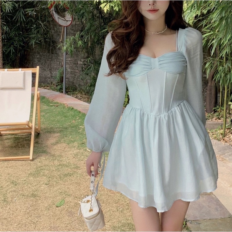 𝐦𝐚𝐬𝐡𝐟𝐞𝐥𝐥𝐨𝐰  Váy voan eo dáng corset tay bồng