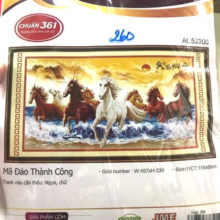 Tranh thêu mã đáo thành công 8 con ngựa 3D Ailuo AL53200_ chưa thêu