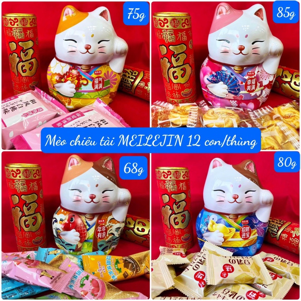 HÀNG TẾT - Bánh qui hộp thiếc hình mèo vẫy tay Jinsibo Hongkong hộp 80gam