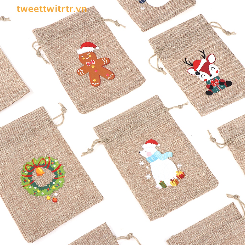 Set 5 Túi Dây Rút Đựng Quà Giáng Sinh Cỡ 10x14cm