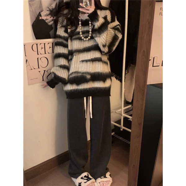 Áo Sweater Cổ Tròn Mềm Mại In Họa Tiết Ngựa Vằn Phong Cách Retro Hàn Quốc Cho Nữ