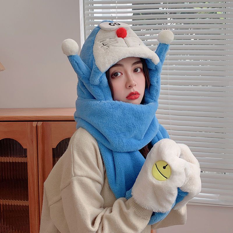 □Mũ Kuromi□Khăn Choàng Cổ Bằng Vải Bông Hình Doraemon Có Tai Chuyển Động Ba Trong Một Mùa Thu Đông Dành Cho Bạn Nữ